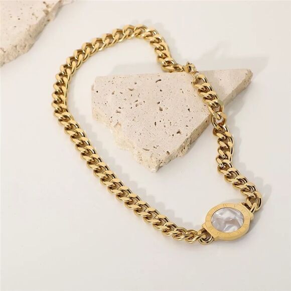 Jewelry - Gold Plated Stainless Steel Double Sided Roman Numerals Necklace